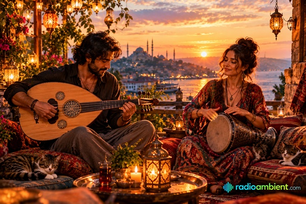 Oud and Darbuka Live Music in a Cozy Bohemian Lounge Overlooking Istanbul at Sunset | RadioAmbient.com
